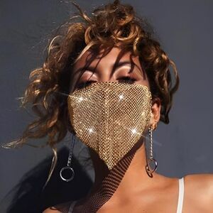 Women's Sparkly Crystal Face Mask Bling Rhinestone Mask Nightclub Mouth Covered